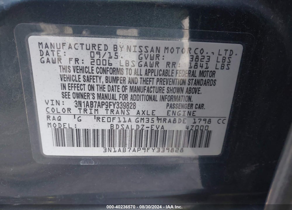 2015 NISSAN SENTRA VIN: 3N1AB7AP9FY339828