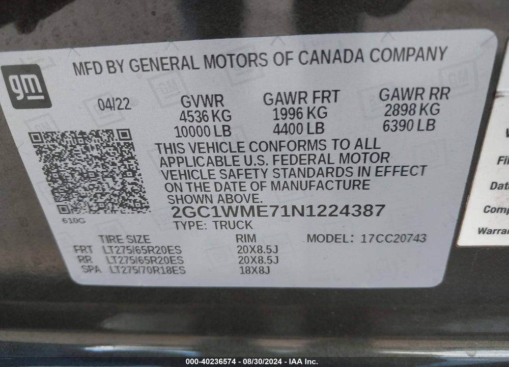2022 CHEVROLET SILVERADO 2500HD 2WD  STANDARD BED CUSTOM VIN: 2GC1WME71N1224387