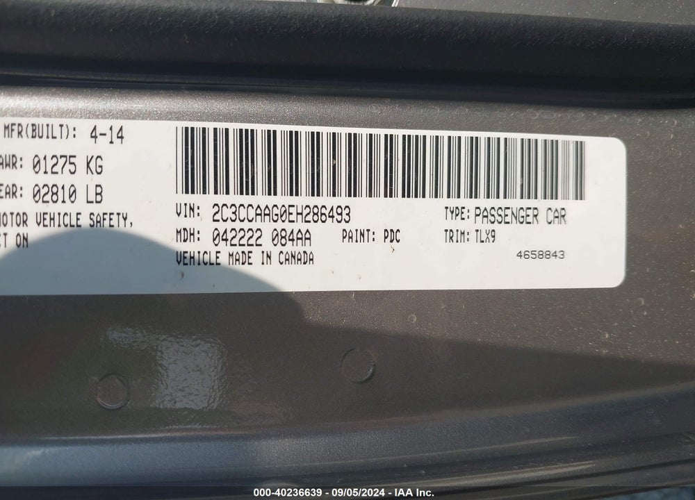 2014 CHRYSLER 300 VIN: 2C3CCAAG0EH286493