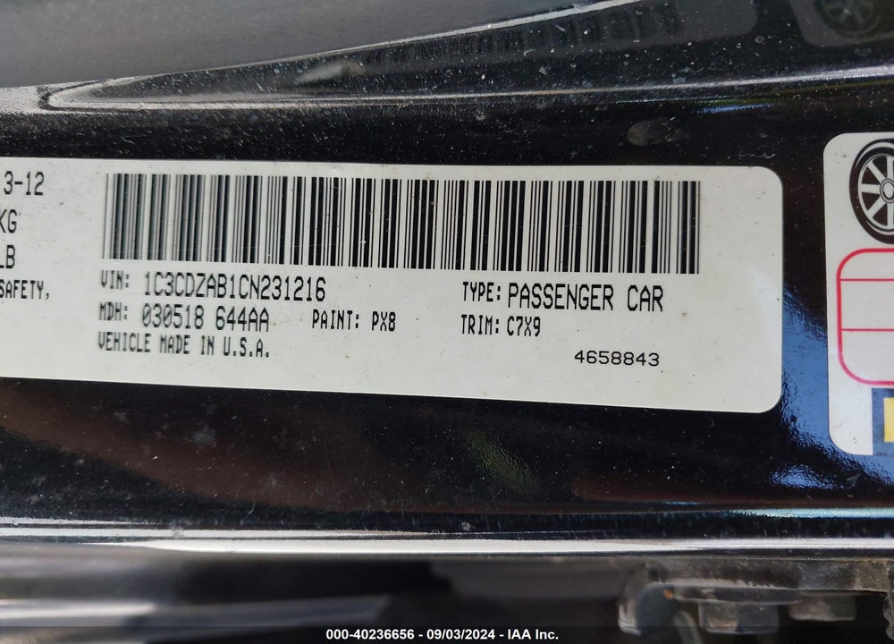 2012 DODGE AVENGER SE VIN: 1C3CDZAB1CN231216