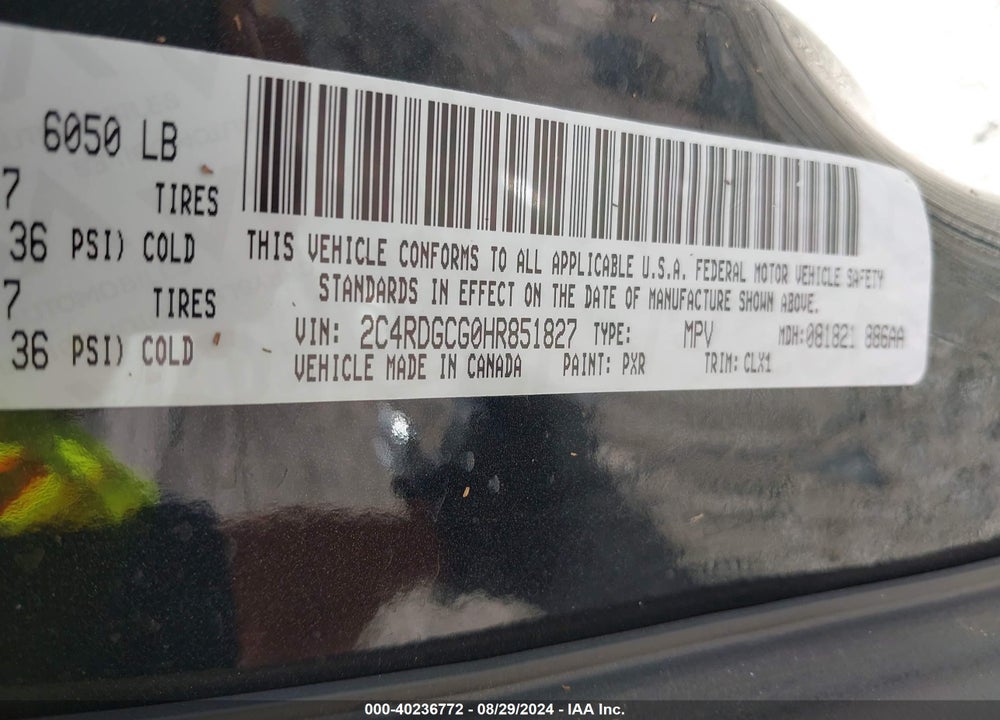 2017 DODGE GRAND CARAVAN SXT VIN: 2C4RDGCG0HR851827