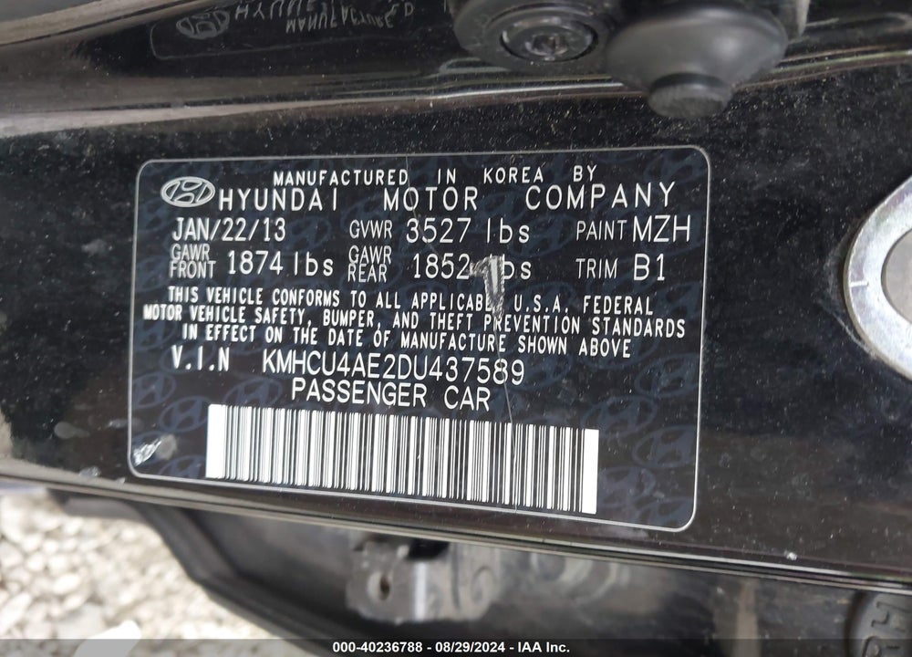2013 HYUNDAI ACCENT GLS VIN: KMHCU4AE2DU437589