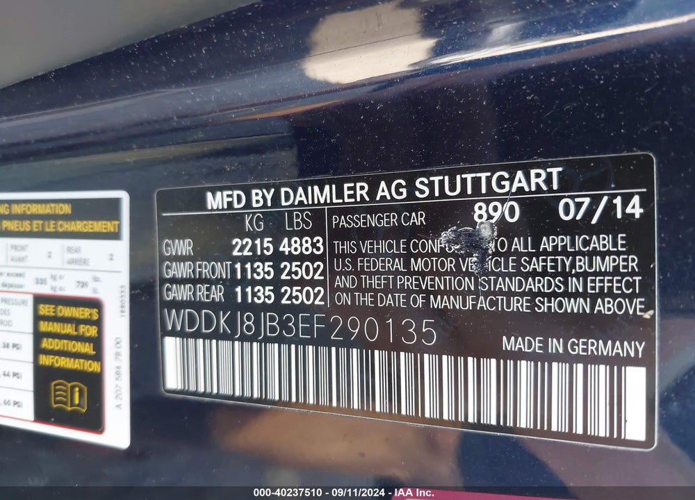 2014 MERCEDES-BENZ E 350 4MATIC VIN: WDDKJ8JB3EF290135