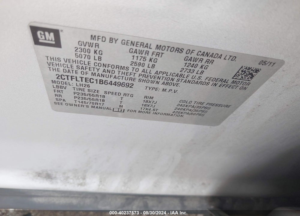 2011 GMC TERRAIN VIN: 2CTFLTEC1B6449692