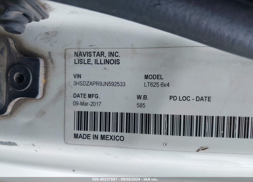 2018 INTERNATIONAL LT VIN: 3HSDZAPR9JN592533
