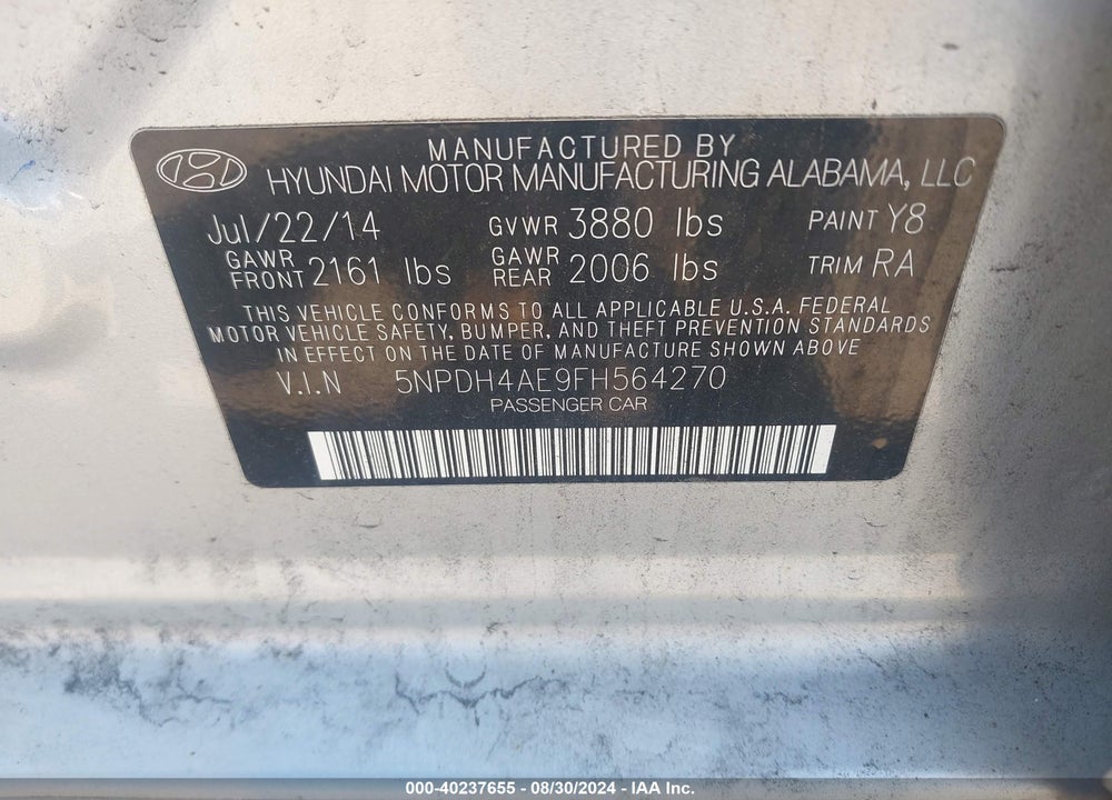 2015 HYUNDAI ELANTRA SE VIN: 5NPDH4AE9FH564270