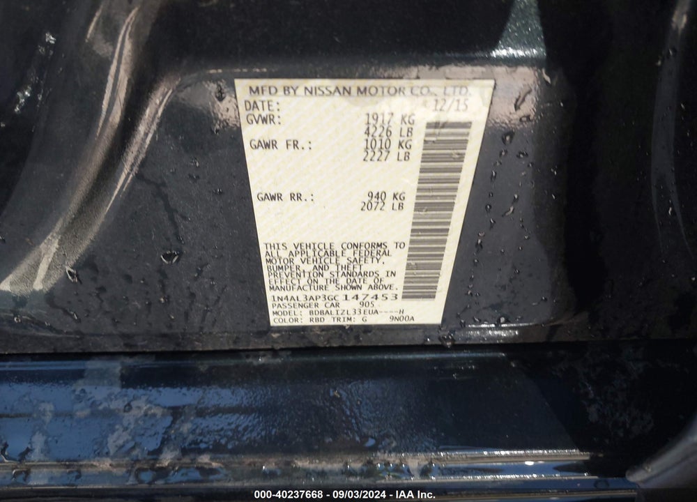 2016 NISSAN ALTIMA 2.5 SV VIN: 1N4AL3AP3GC147453