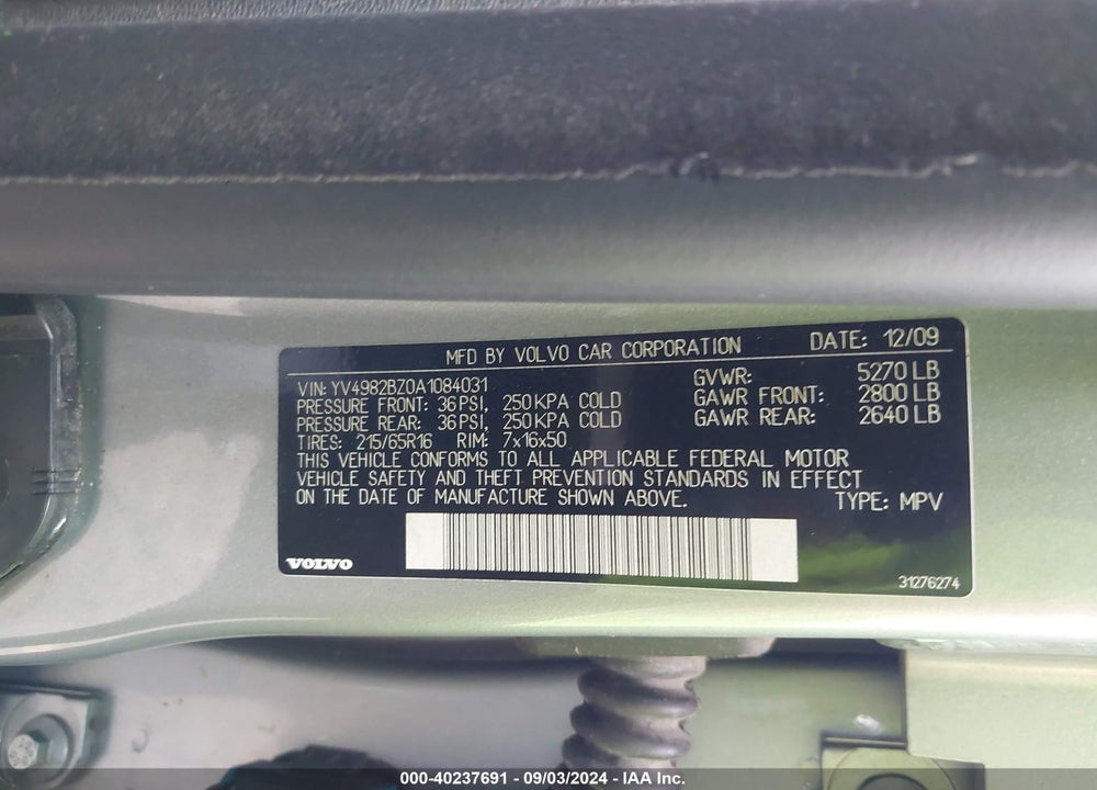 2010 VOLVO XC70 3.2 VIN: YV4982BZ0A1084031