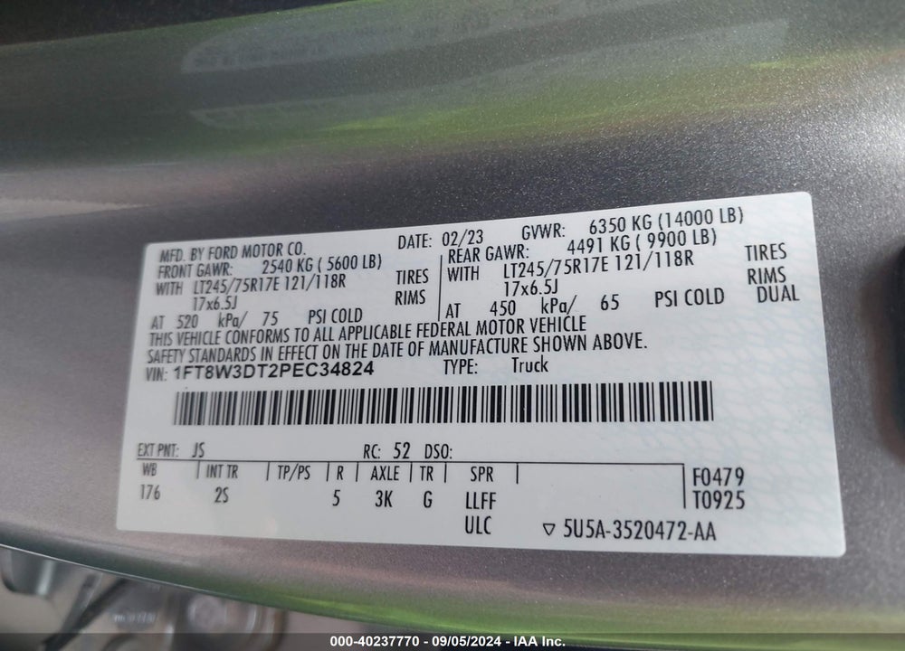 2023 FORD F-350 XLT VIN: 1FT8W3DT2PEC34824