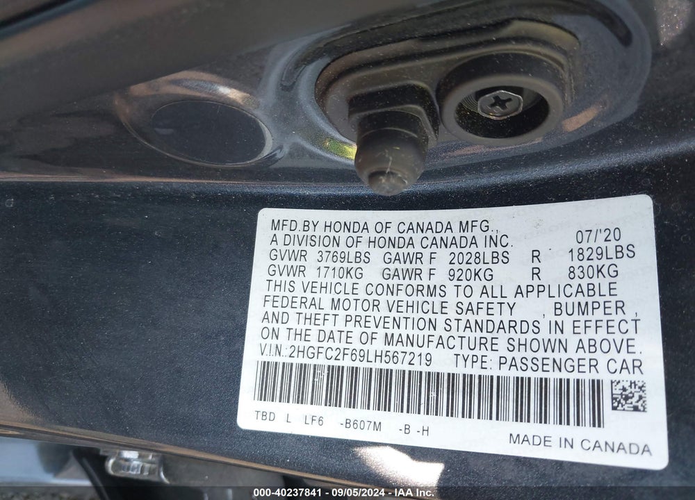 2020 HONDA CIVIC LX VIN: 2HGFC2F69LH567219