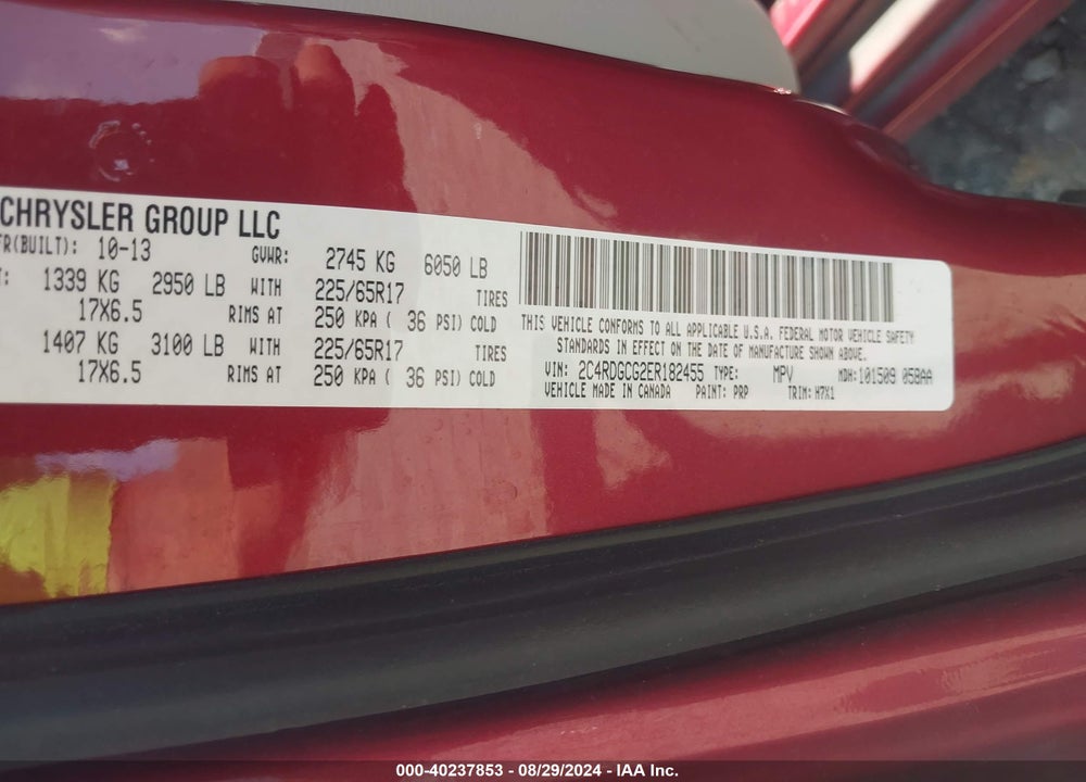 2014 DODGE GRAND CARAVAN SXT VIN: 2C4RDGCG2ER182455