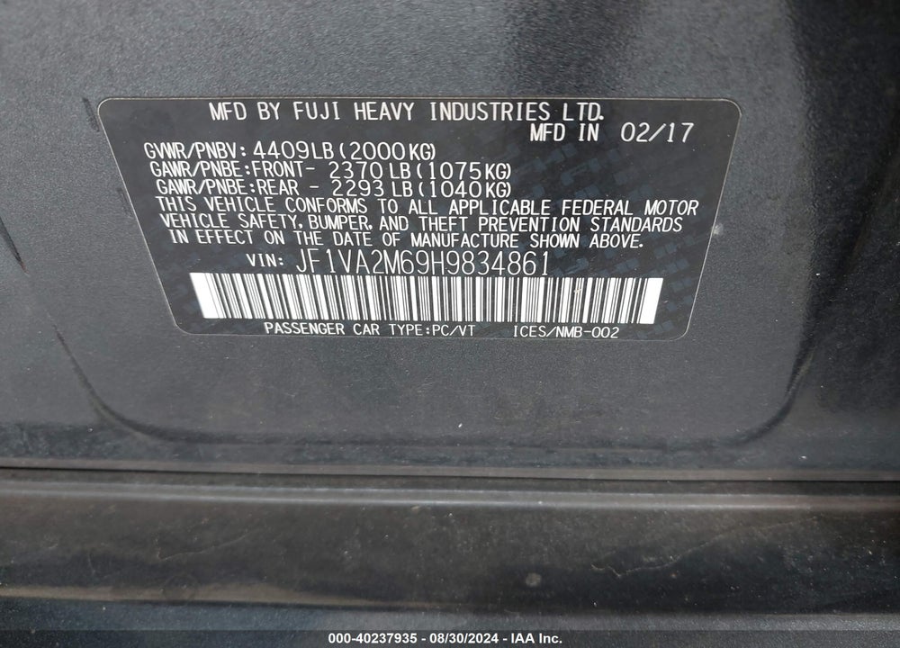 2017 SUBARU WRX STI VIN: JF1VA2M69H9834861