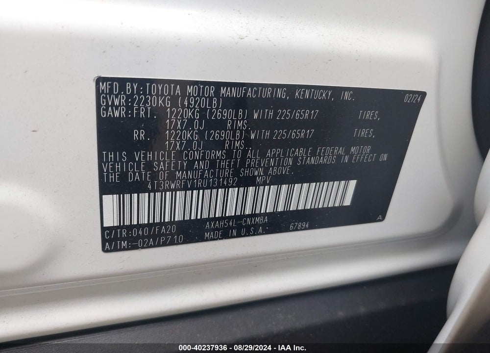2024 TOYOTA RAV4 HYBRID XLE VIN: 4T3RWRFV1RU131492