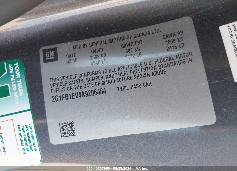 2010 CHEVROLET CAMARO 1LT VIN: 2G1FB1EV4A9206484