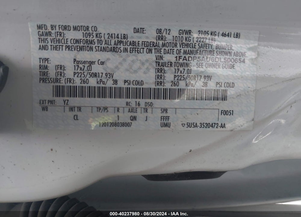 2013 FORD C-MAX HYBRID SE VIN: 1FADP5AU6DL500654