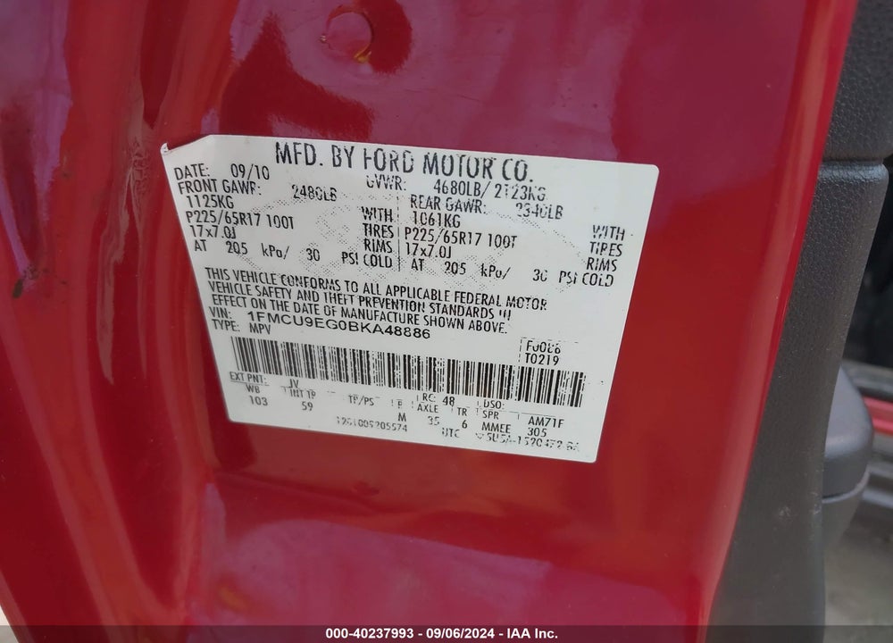 2011 FORD ESCAPE LIMITED VIN: 1FMCU9EG0BKA48886