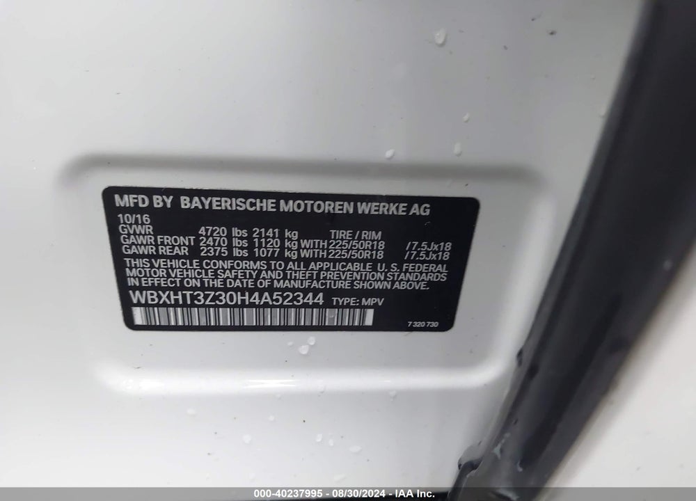 2017 BMW X1 XDRIVE28I VIN: WBXHT3Z30H4A52344