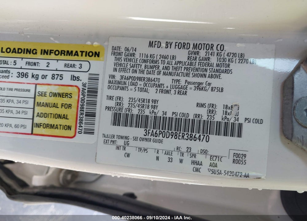 2014 FORD FUSION TITANIUM VIN: 3FA6P0D98ER386470