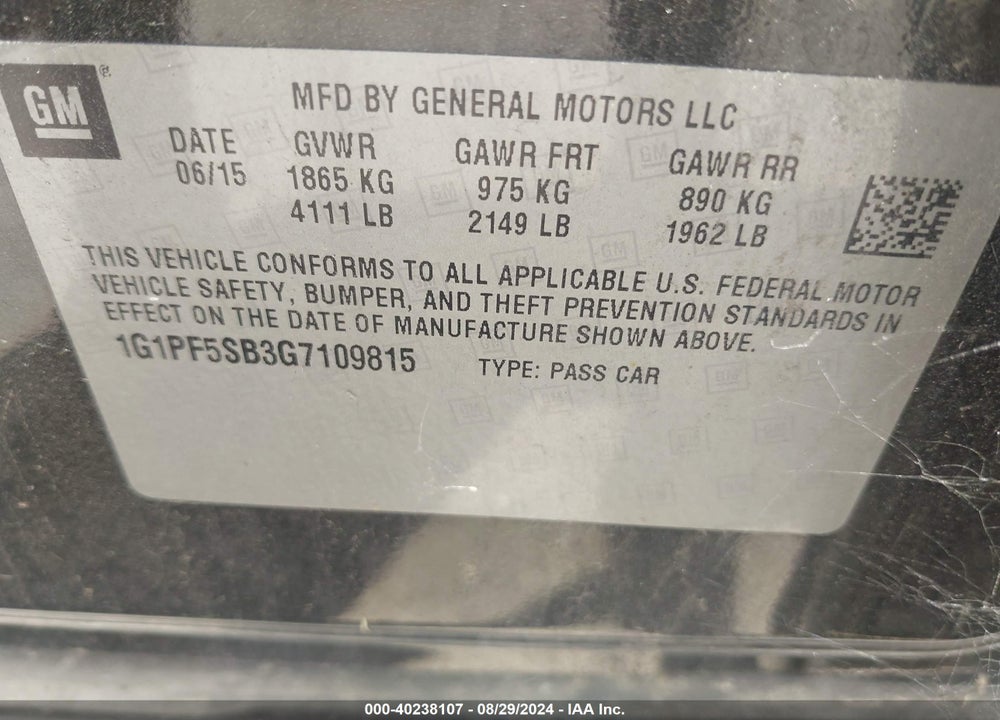 2016 CHEVROLET CRUZE LIMITED 2LT AUTO VIN: 1G1PF5SB3G7109815