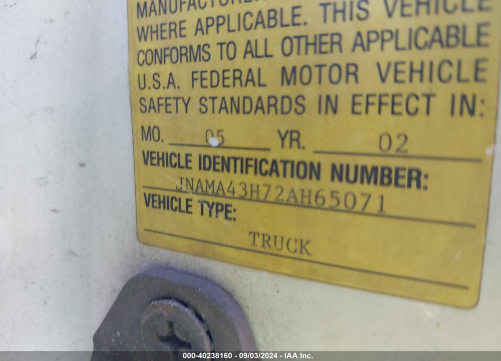 2002 NISSAN DIESEL UD1800 VIN: JNAMA43H72AH65071