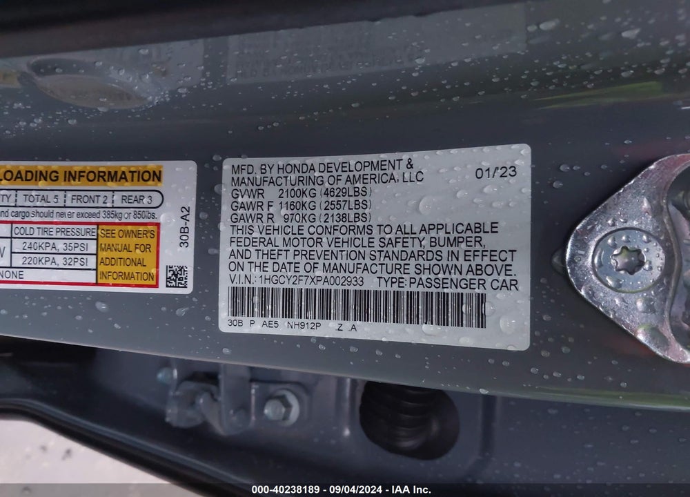 2023 HONDA ACCORD HYBRID SPORT-L VIN: 1HGCY2F7XPA002933