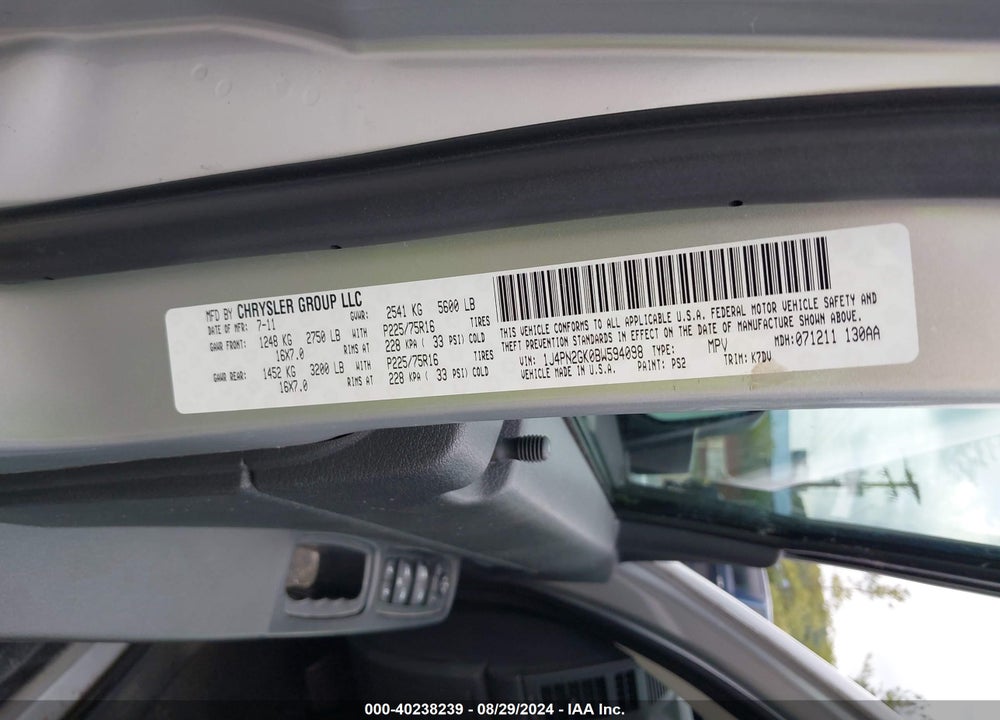 2011 JEEP LIBERTY SPORT VIN: 1J4PN2GK0BW594098