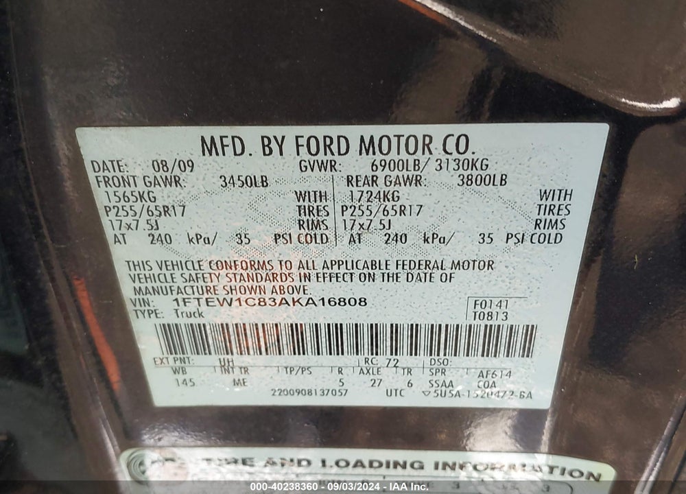2010 FORD F-150 XLT VIN: 1FTEW1C83AKA16808