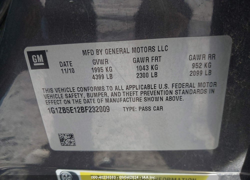 2011 CHEVROLET MALIBU LS VIN: 1G1ZB5E12BF232009