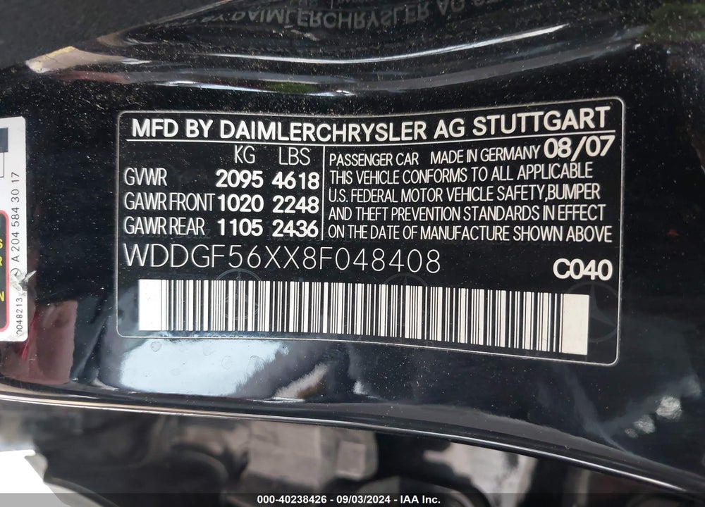 2008 MERCEDES-BENZ C 350 SPORT VIN: WDDGF56XX8F048408