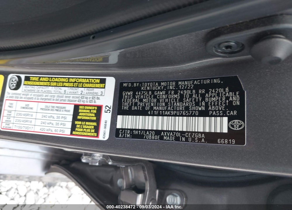 2023 TOYOTA CAMRY XLE VIN: 4T1F11AK9PU765770