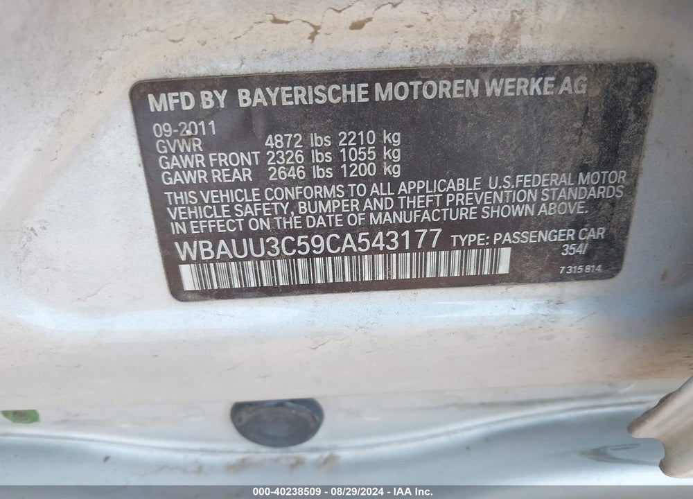 2012 BMW 328I XDRIVE VIN: WBAUU3C59CA543177