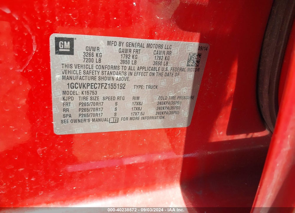 2015 CHEVROLET SILVERADO 1500 LS VIN: 1GCVKPEC7FZ155192