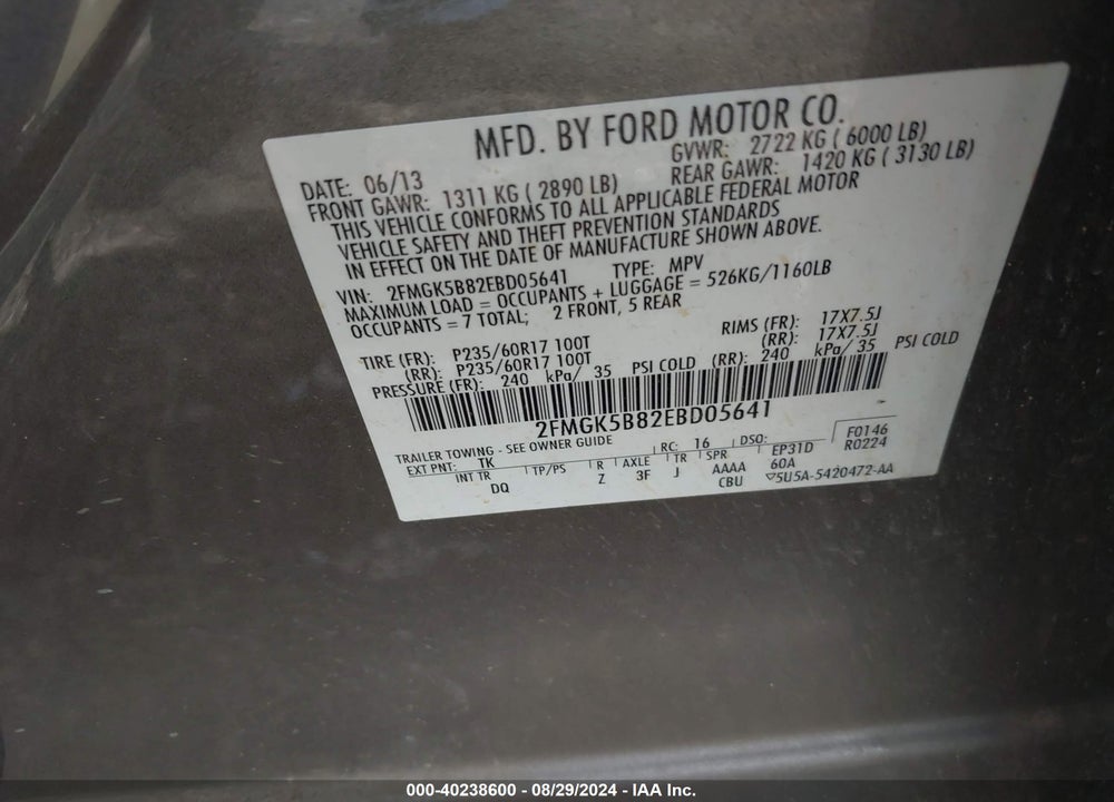 2014 FORD FLEX SE VIN: 2FMGK5B82EBD05641