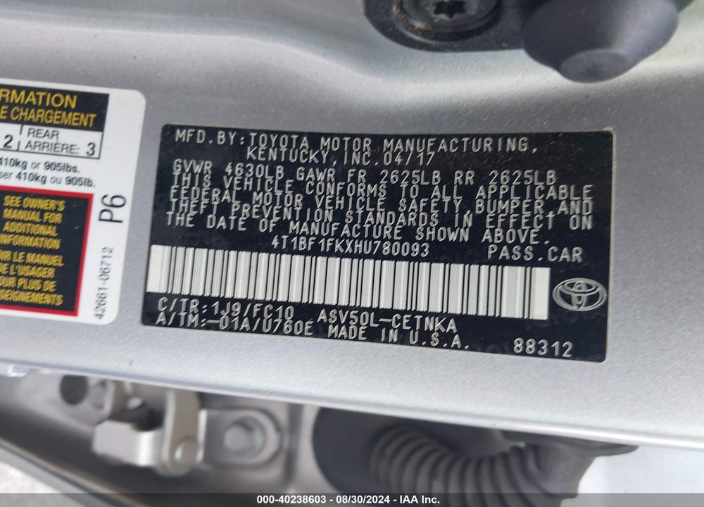 2017 TOYOTA CAMRY LE VIN: 4T1BF1FKXHU780093