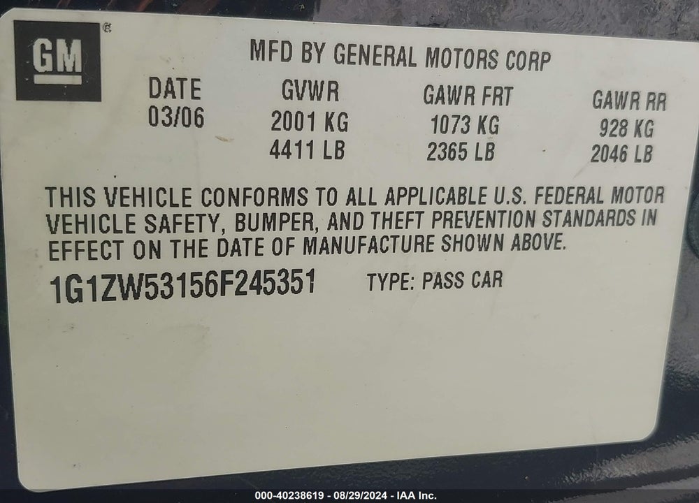 2006 CHEVROLET MALIBU SS VIN: 1G1ZW53156F245351