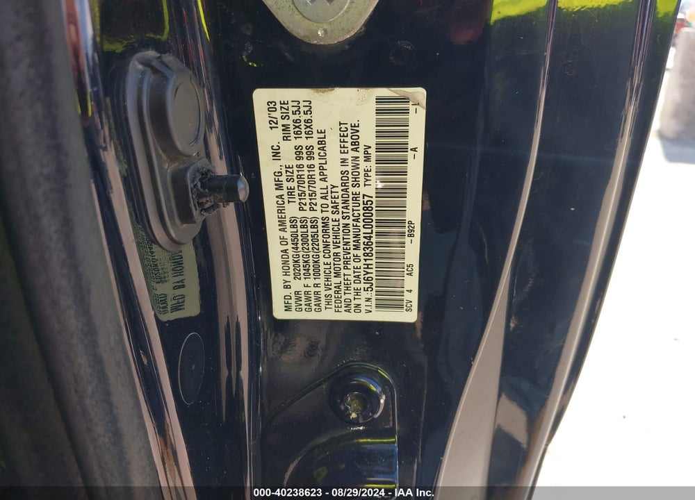 2004 HONDA ELEMENT LX VIN: 5J6YH18364L000857