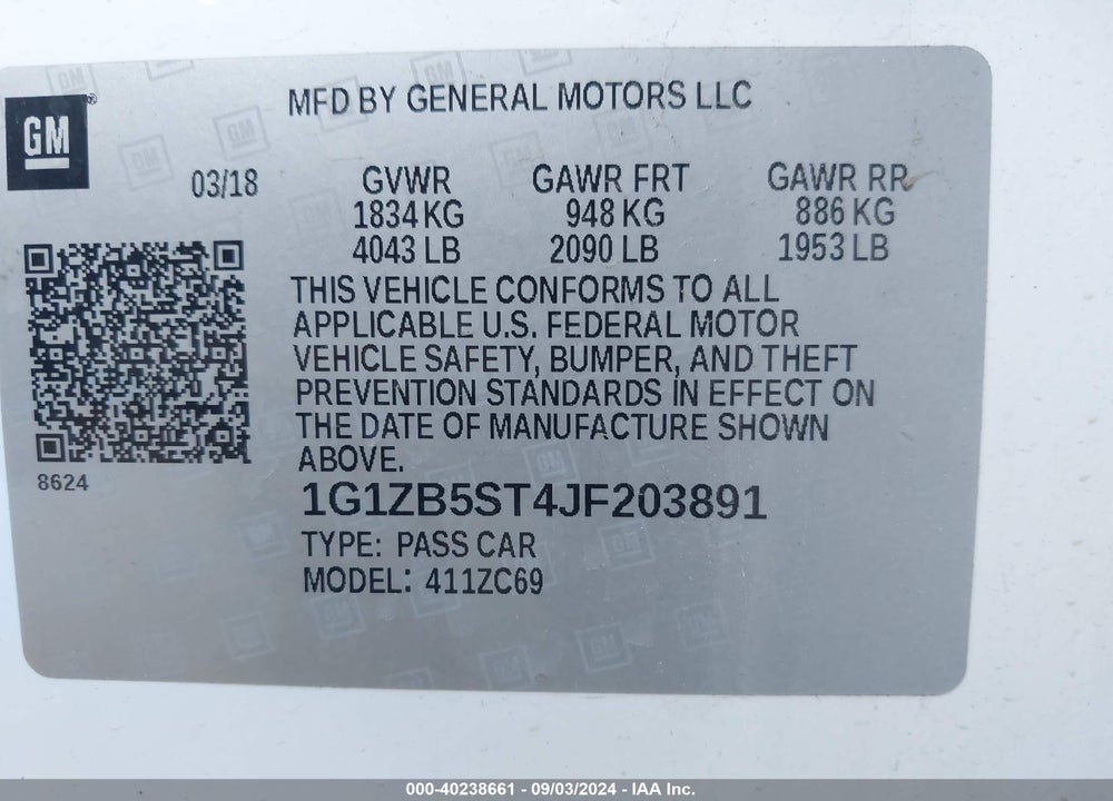 2018 CHEVROLET MALIBU 1LS VIN: 1G1ZB5ST4JF203891
