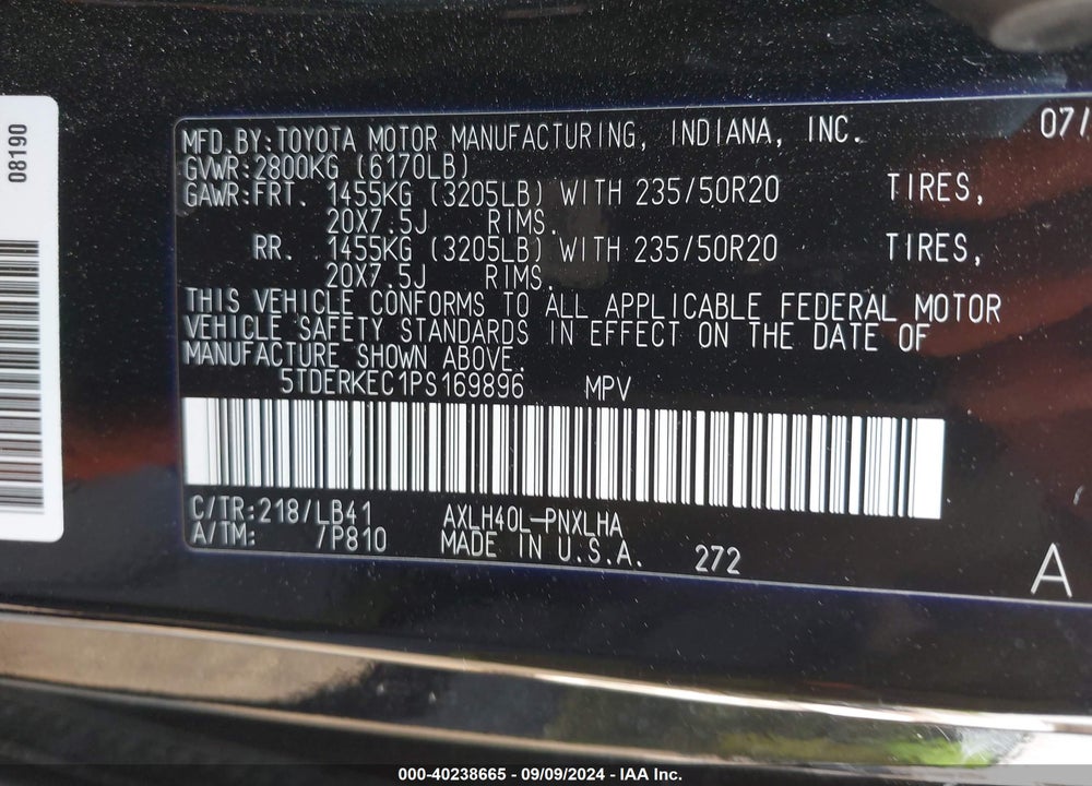 2023 TOYOTA SIENNA PLATINUM VIN: 5TDERKEC1PS169896