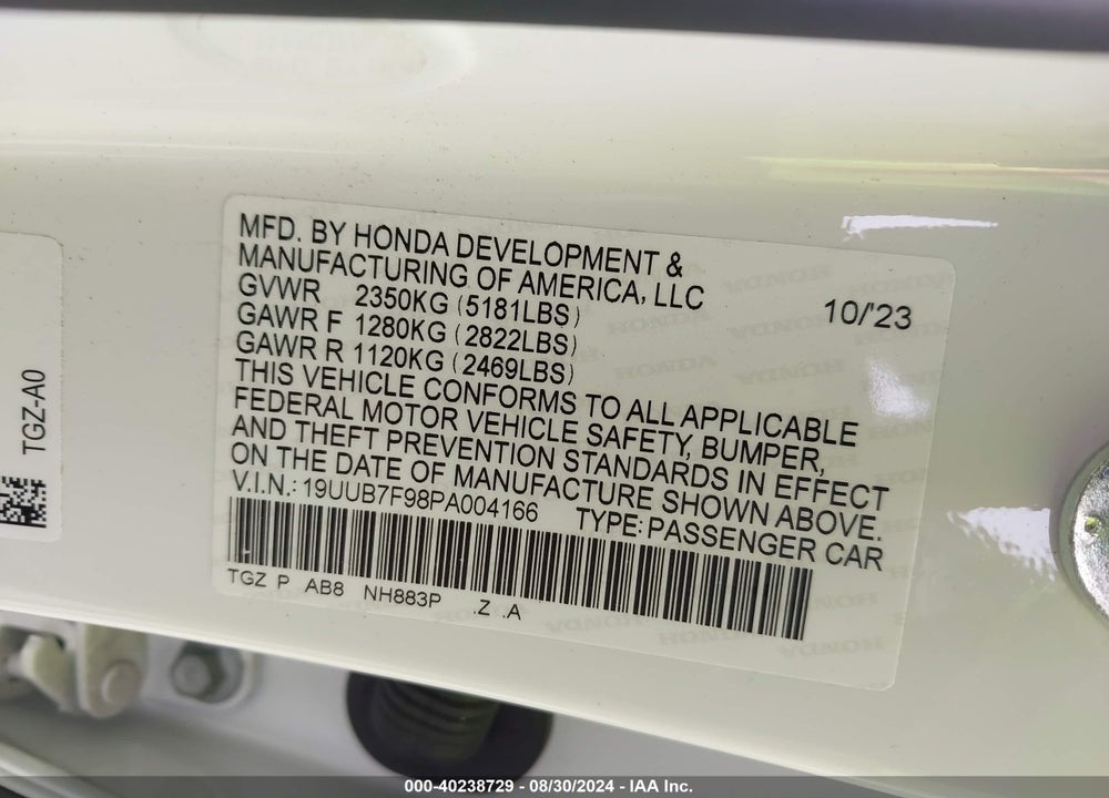 2023 ACURA TLX TYPE S - HP WHEEL AND TIRE VIN: 19UUB7F98PA004166