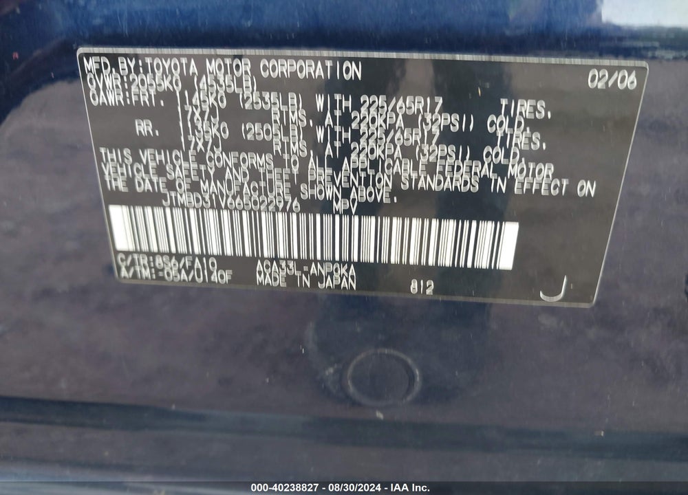 2006 TOYOTA RAV4 VIN: JTMBD31V665022976