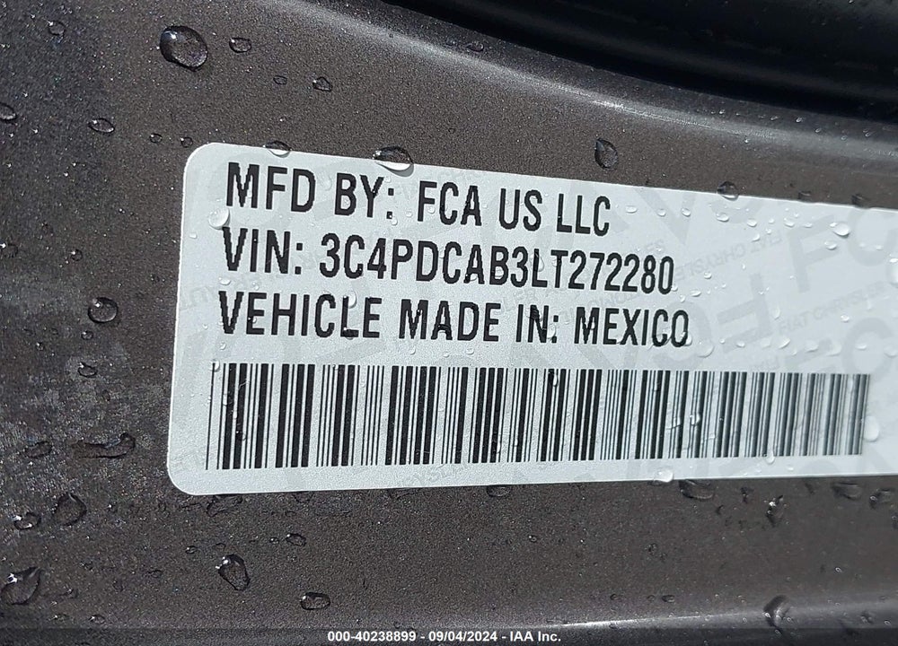 2020 DODGE JOURNEY SE VALUE VIN: 3C4PDCAB3LT272280