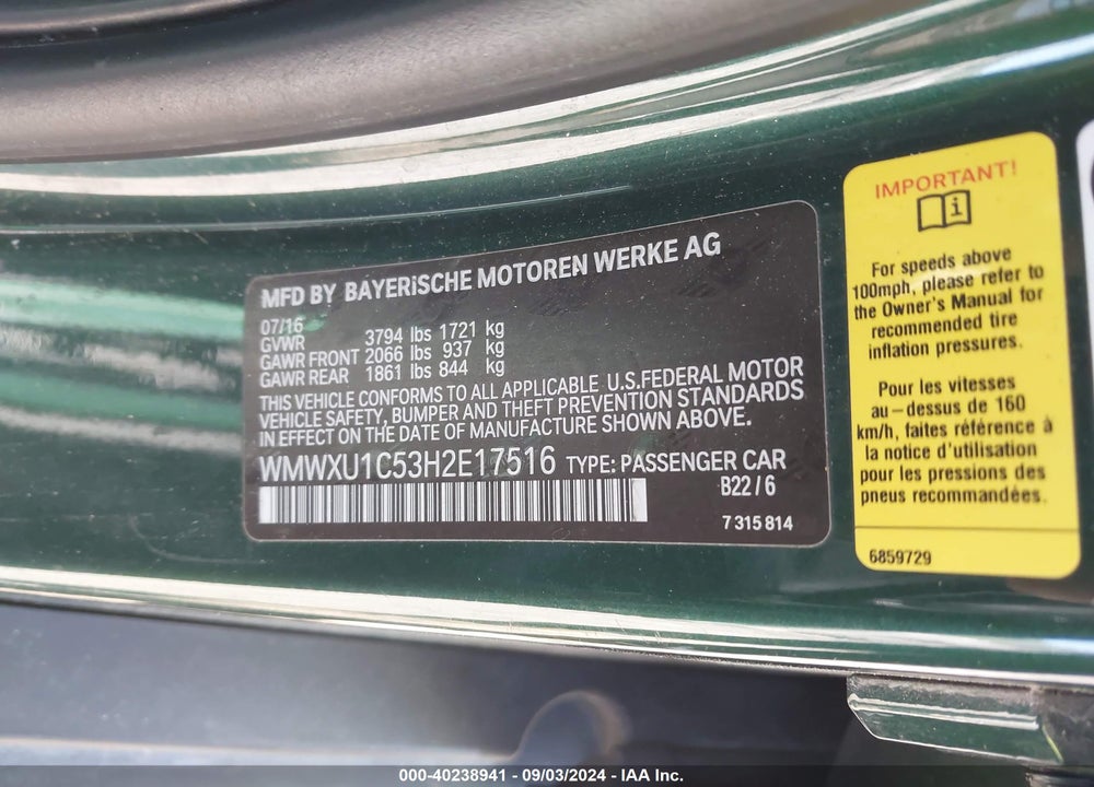 2017 MINI HARDTOP COOPER VIN: WMWXU1C53H2E17516
