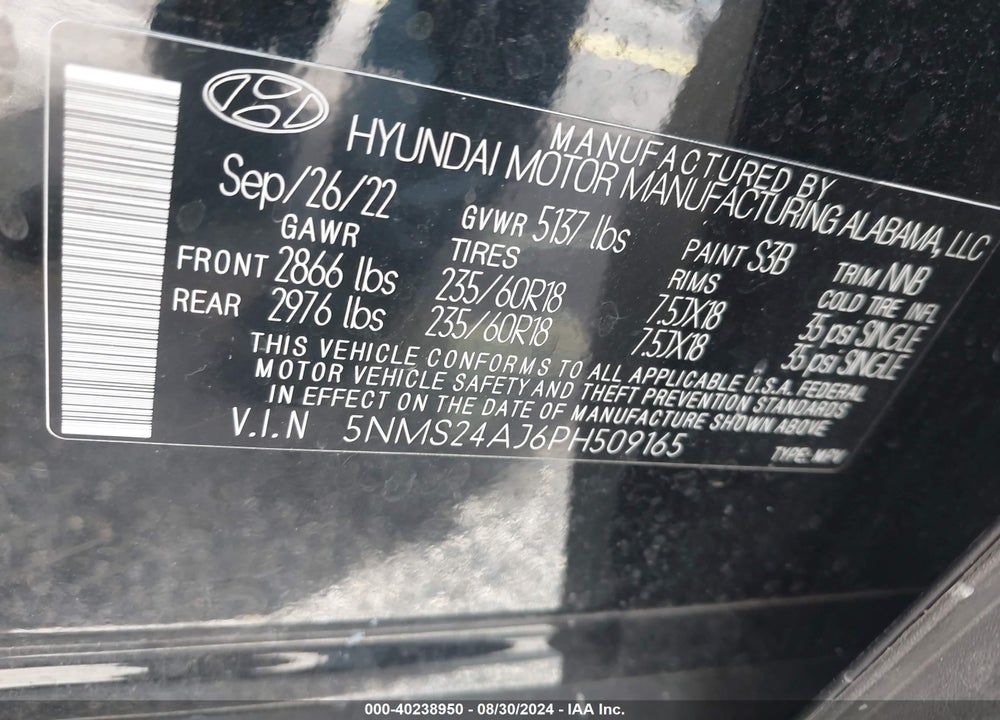 2023 HYUNDAI SANTA FE SEL VIN: 5NMS24AJ6PH509165