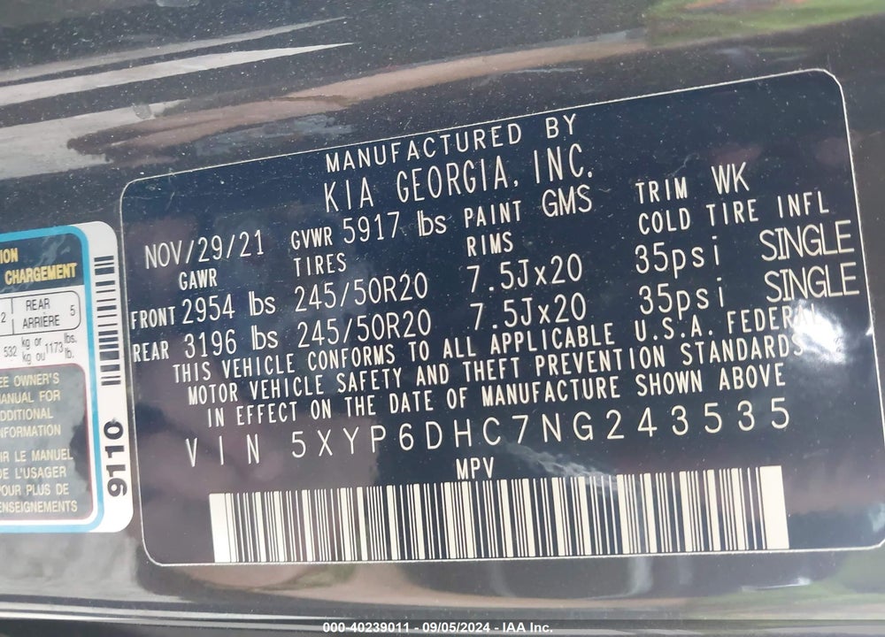 2022 KIA TELLURIDE S VIN: 5XYP6DHC7NG243535