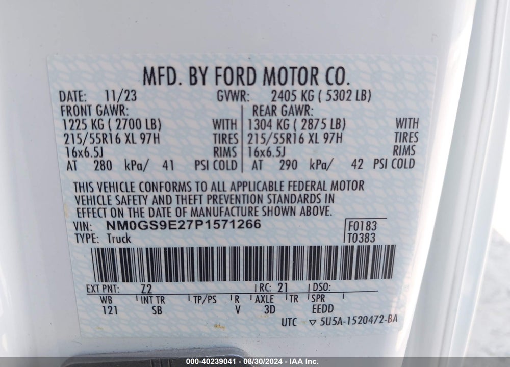 2023 FORD TRANSIT CONNECT XL PASSENGER VIN: NM0GS9E27P1571266