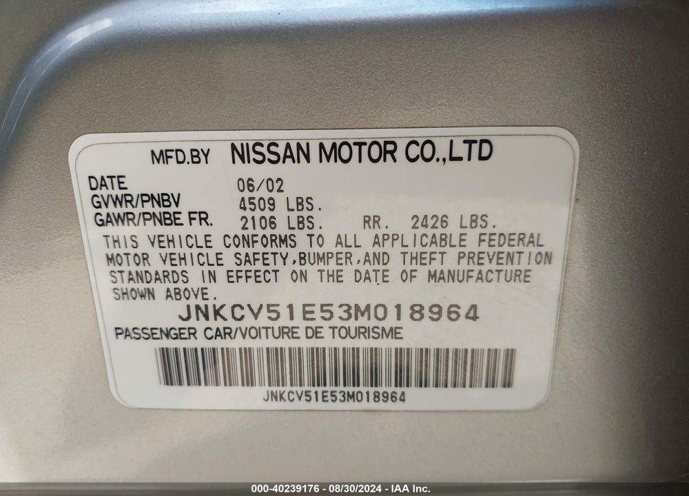 2003 INFINITI G35 BASE W/6 SPEED MANUAL VIN: JNKCV51E53M018964