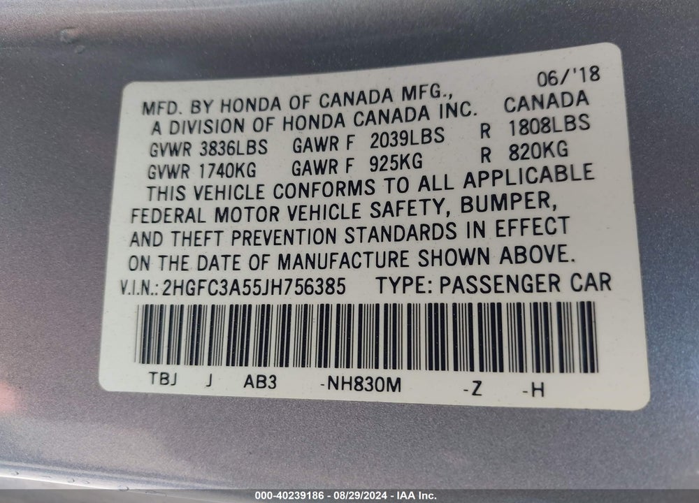 2018 HONDA CIVIC SI VIN: 2HGFC3A55JH756385