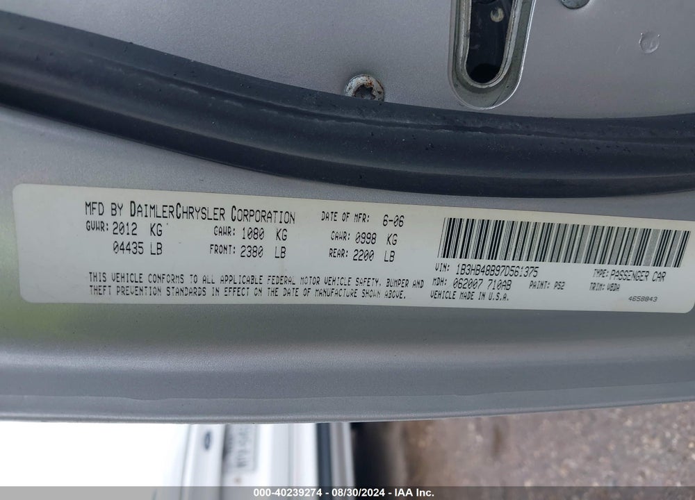 2007 DODGE CALIBER SXT VIN: 1B3HB48B97D561375