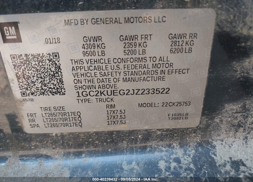 2018 CHEVROLET SILVERADO 2500HD WT VIN: 1GC2KUEG2JZ233522