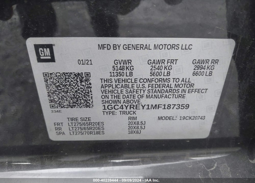 2021 CHEVROLET SILVERADO 2500HD 4WD STANDARD BED HIGH COUNTRY VIN: 1GC4YREY1MF187359